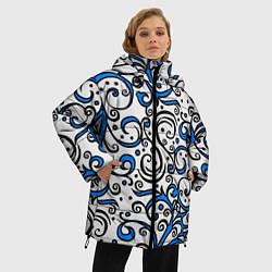 Куртка зимняя женская Синие кружевные узоры, цвет: 3D-черный — фото 2