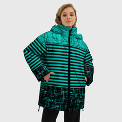 Куртка зимняя женская Темно бирюзовый полосатый узор, цвет: 3D-черный — фото 2