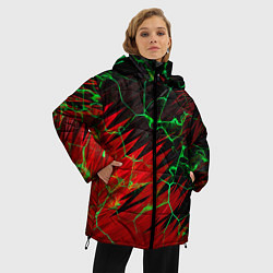 Куртка зимняя женская Зелёные трещины узоры, цвет: 3D-черный — фото 2