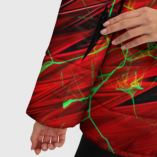 Женская зимняя куртка Зелёные трещины узоры / 3D-Красный – фото 5