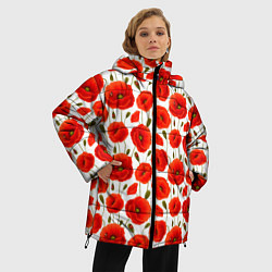 Куртка зимняя женская Полевые цветы маки, цвет: 3D-красный — фото 2