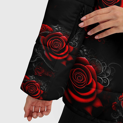 Женская зимняя куртка Красные розы цветы / 3D-Черный – фото 5