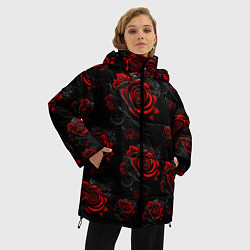 Куртка зимняя женская Красные розы цветы, цвет: 3D-светло-серый — фото 2