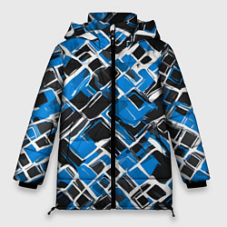 Куртка зимняя женская Синие фигуры и белые линии, цвет: 3D-черный