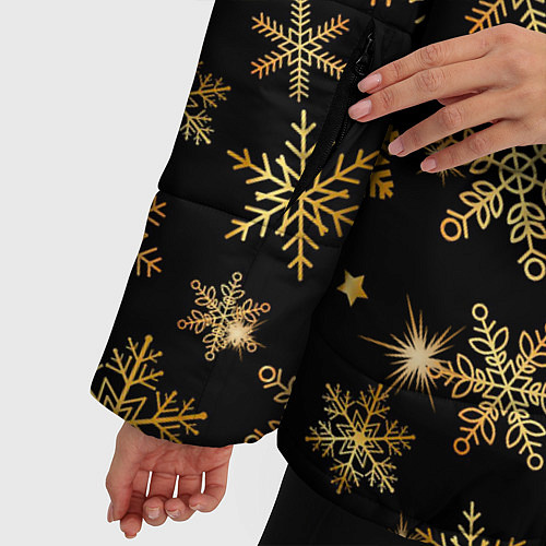 Женская зимняя куртка Россыпи золотых снежинок / 3D-Черный – фото 5