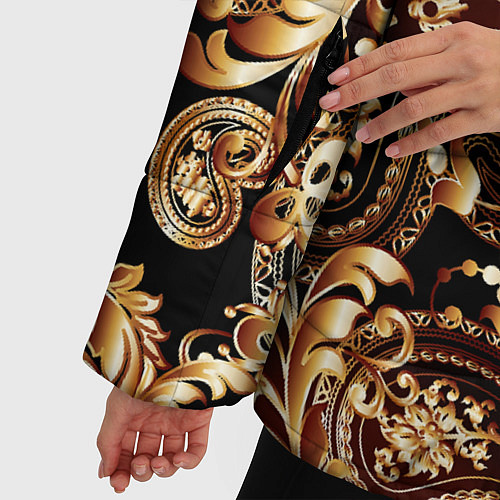 Женская зимняя куртка Пейсли золотые узоры / 3D-Черный – фото 5