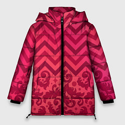 Куртка зимняя женская Зигзаги и листья в стиле рококо, цвет: 3D-красный