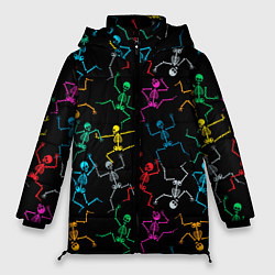 Куртка зимняя женская Разноцветные танцующие скелетики, цвет: 3D-светло-серый