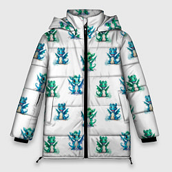 Женская зимняя куртка Дракончики зеленые и синие - паттерн акварельный