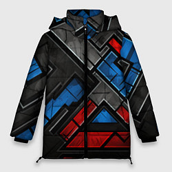 Куртка зимняя женская Темная абстракция из геометрических фигур, цвет: 3D-красный