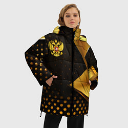 Куртка зимняя женская Герб России на золотистой абстракции, цвет: 3D-красный — фото 2