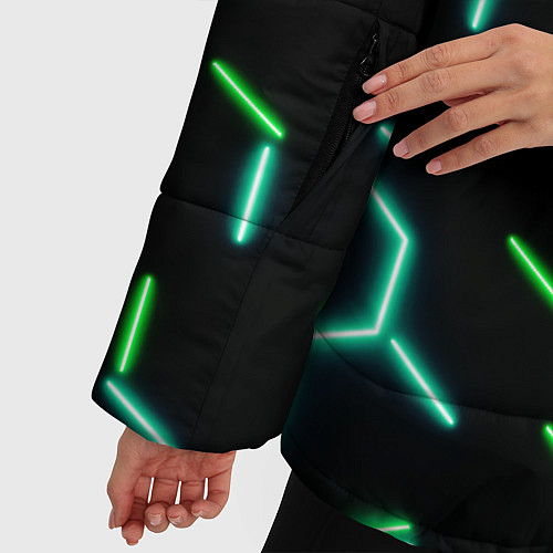 Женская зимняя куртка Зеленые неоновые неполные гексагоны / 3D-Черный – фото 5