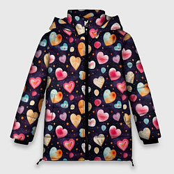 Куртка зимняя женская Паттерн с сердечками на Валентинов день, цвет: 3D-светло-серый
