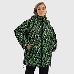 Куртка зимняя женская Зелёные черепа на чёрном фоне, цвет: 3D-светло-серый — фото 2