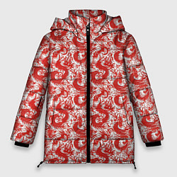 Женская зимняя куртка Красные драконы на белом фоне