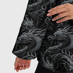 Куртка зимняя женская Черные драконы паттерн, цвет: 3D-светло-серый — фото 2