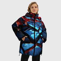 Куртка зимняя женская Синие абстрактные плиты и красное свечение, цвет: 3D-красный — фото 2