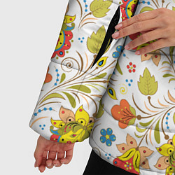 Куртка зимняя женская Хохломская роспись разноцветные цветы на белом фон, цвет: 3D-красный — фото 2