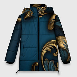 Женская зимняя куртка Золотые узоры на синем фоне