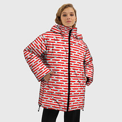 Куртка зимняя женская Маленькие сердечки красный полосатый, цвет: 3D-красный — фото 2