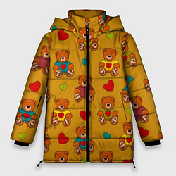 Куртка зимняя женская Игрушечные мишки и разноцветные сердца, цвет: 3D-черный
