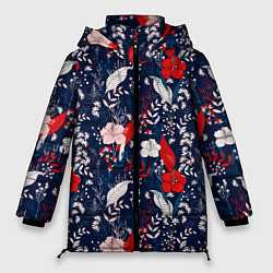 Куртка зимняя женская Цветущие реалистичные цветы, цвет: 3D-светло-серый