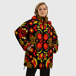 Куртка зимняя женская Хохломской народный орнамент - Россия, цвет: 3D-черный — фото 2