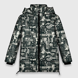 Куртка зимняя женская Абстрактная газетная тематика, цвет: 3D-черный