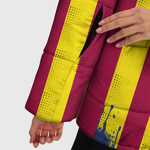 Женская зимняя куртка Полосатые цвета футбольного клуба Барселона / 3D-Черный – фото 5
