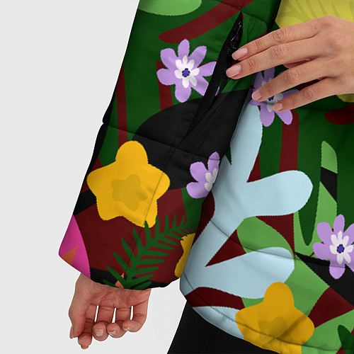 Женская зимняя куртка Гавайская цветочная расцветка / 3D-Черный – фото 5