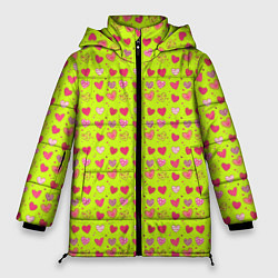 Куртка зимняя женская Сердечки на салатовом фоне, цвет: 3D-светло-серый