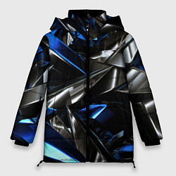 Куртка зимняя женская Синие и серебряные вставки абстракции, цвет: 3D-черный