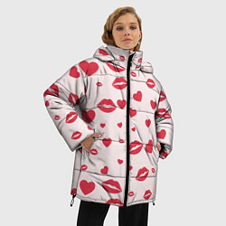 Куртка зимняя женская Поцелуйчики паттерн, цвет: 3D-черный — фото 2