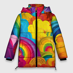 Куртка зимняя женская Радужные яркие волны, цвет: 3D-светло-серый