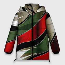 Куртка зимняя женская Белые зеленые и красные полосы, цвет: 3D-черный
