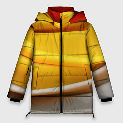 Куртка зимняя женская Желтая абстракция с оранжевой волной, цвет: 3D-светло-серый