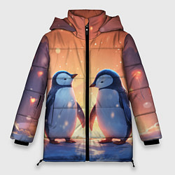 Куртка зимняя женская Романтичная пара пингвинов, цвет: 3D-черный