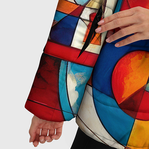 Женская зимняя куртка Абстракция из ярких цветов и геометрических фигур / 3D-Черный – фото 5