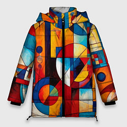Куртка зимняя женская Абстракция из ярких цветов и геометрических фигур, цвет: 3D-красный