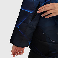 Куртка зимняя женская Синий неоновый разлом черной абстракции, цвет: 3D-светло-серый — фото 2