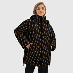 Куртка зимняя женская Чёрные полосы и оранжевые полосочки, цвет: 3D-светло-серый — фото 2