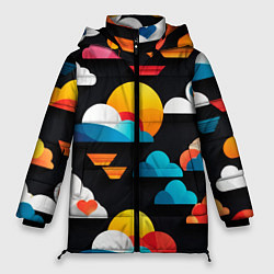 Куртка зимняя женская Цветные облака в черном небе, цвет: 3D-светло-серый