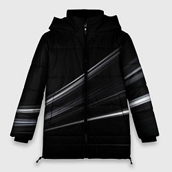 Куртка зимняя женская Белые полосы на черной абстракции, цвет: 3D-черный