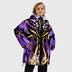 Куртка зимняя женская Чёрно-жёлтая агрессивная абстракция на фиолетовом, цвет: 3D-черный — фото 2