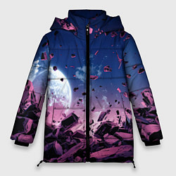 Куртка зимняя женская Абстрактные частицы в космосе, цвет: 3D-черный
