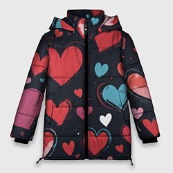 Куртка зимняя женская Сердечный паттерн, цвет: 3D-светло-серый