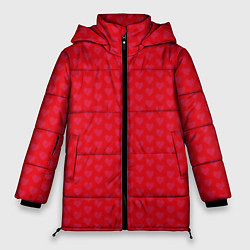 Куртка зимняя женская Красные сердечки на красном фоне, цвет: 3D-светло-серый