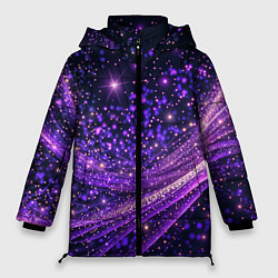 Куртка зимняя женская Фиолетовые сверкающие абстрактные волны, цвет: 3D-светло-серый
