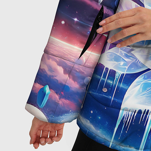 Женская зимняя куртка Космический цветок из льда - эзотерический лотос / 3D-Светло-серый – фото 5