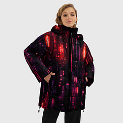 Куртка зимняя женская Киберпанк светящиеся красные элементы, цвет: 3D-красный — фото 2